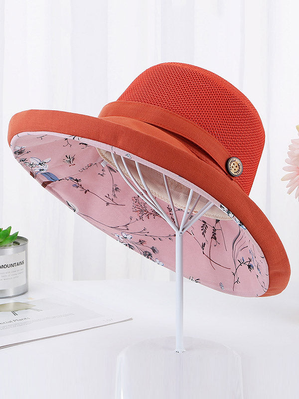 Stylish Reversible Floral Hollow Sun-Protection Large Wide Brim Hat