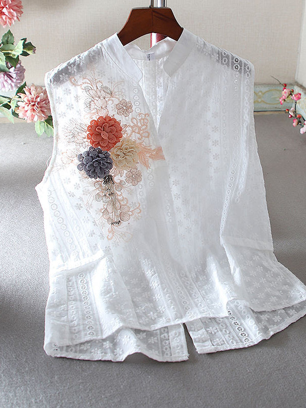 Lace V-Neck Embroidered Sleeveless Shirt Top