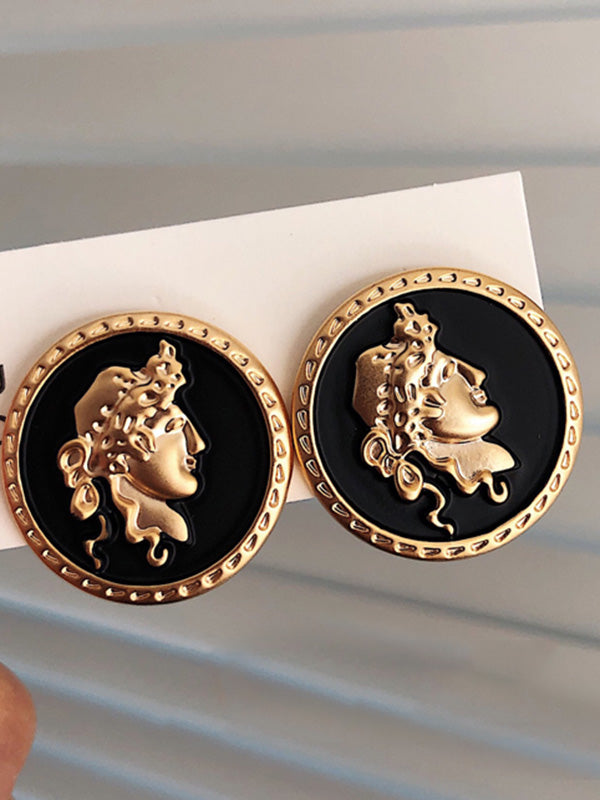 Vintage S925 Needle Portrait Coin Earrings