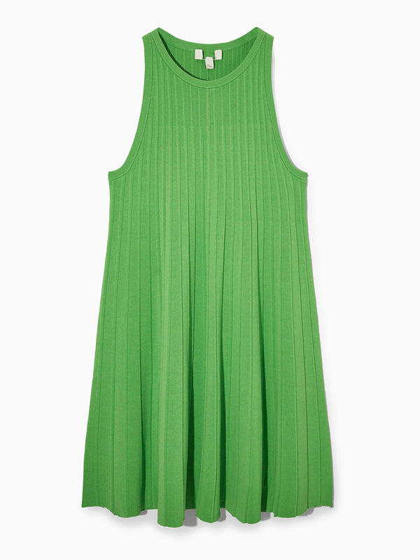 Trendy Pleated A-line Round Neck Dress