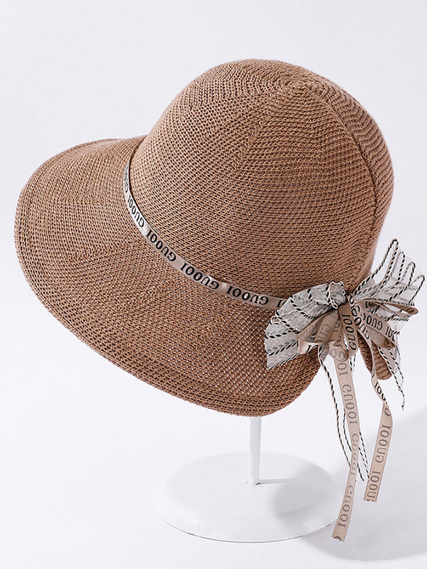 Original Bow-Embellished Sun-Protection Large Wide Brim Hat