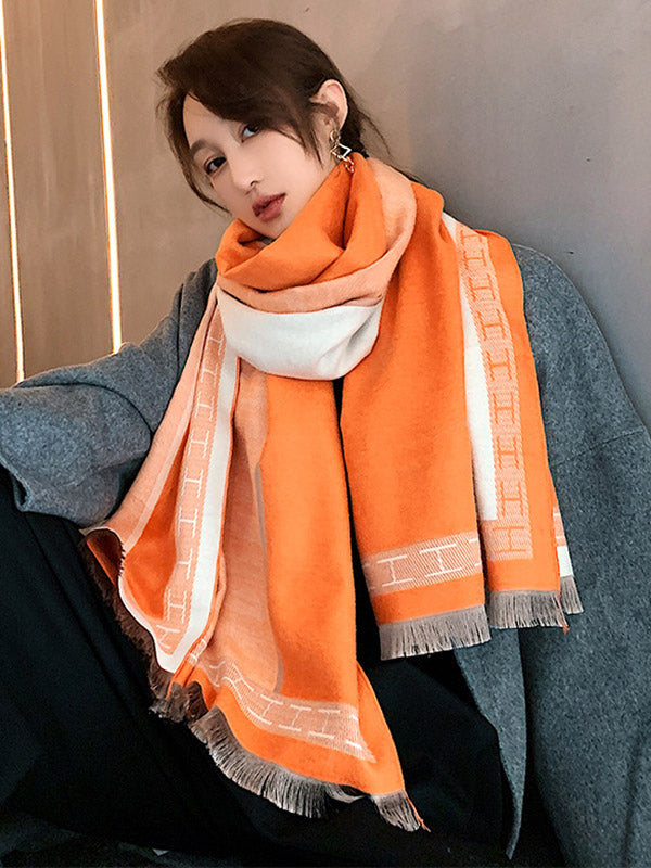 Imitation Cashmere Printed Tasseled Shawl Scarf