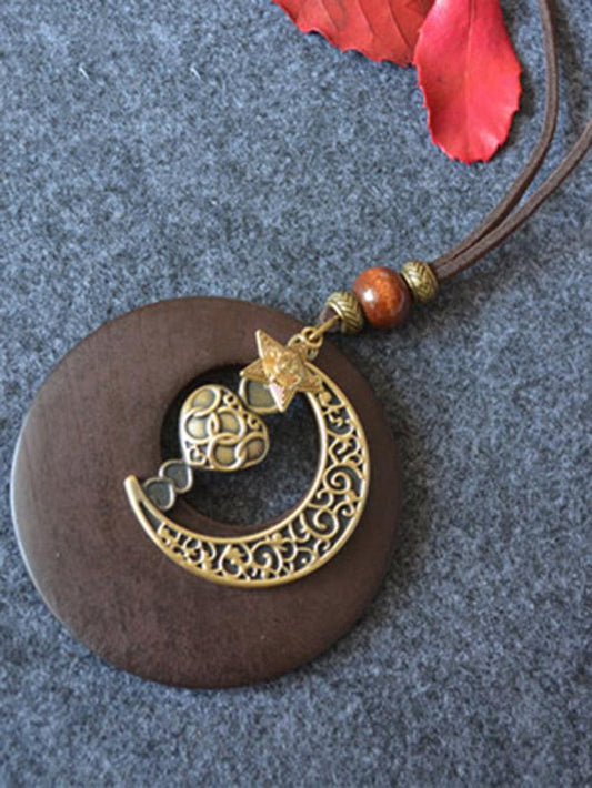 Vintage Ethnic Style Star Moon Long Necklace