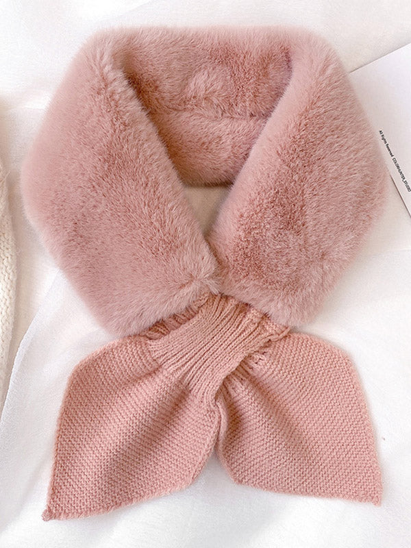 Stylish 6 Colors Ruffle Split-Joint Imitation Rabbit Wool Knitting Scarf