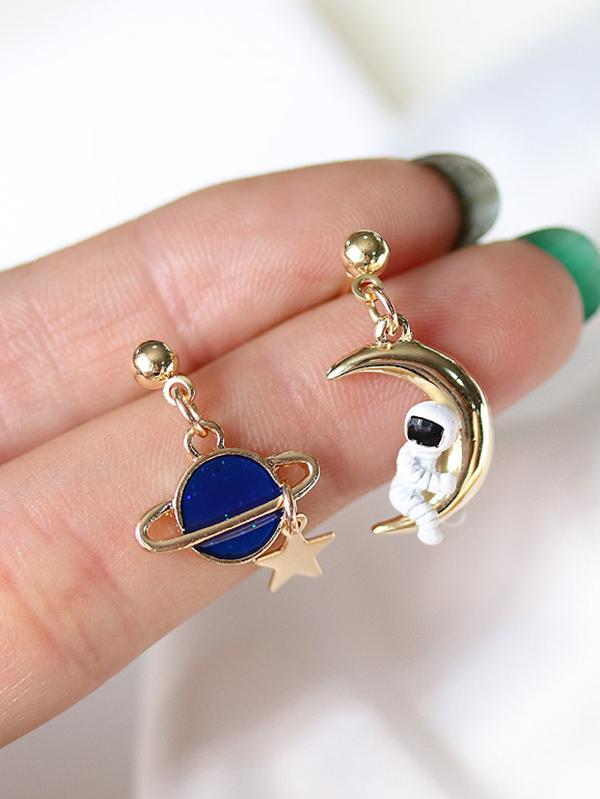 Asymmetric Spaceman Earth Earrings