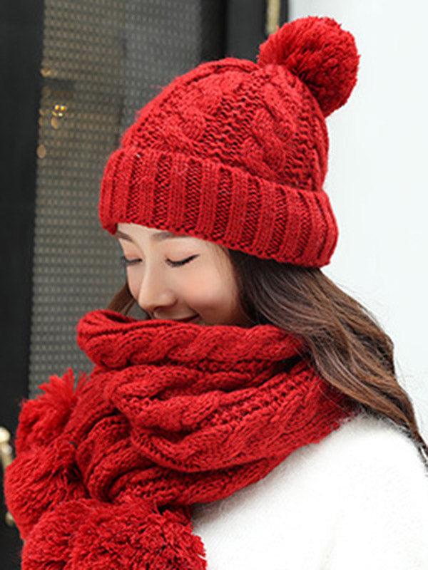 Original Solid Warm Knitting Hat&Scarf Set