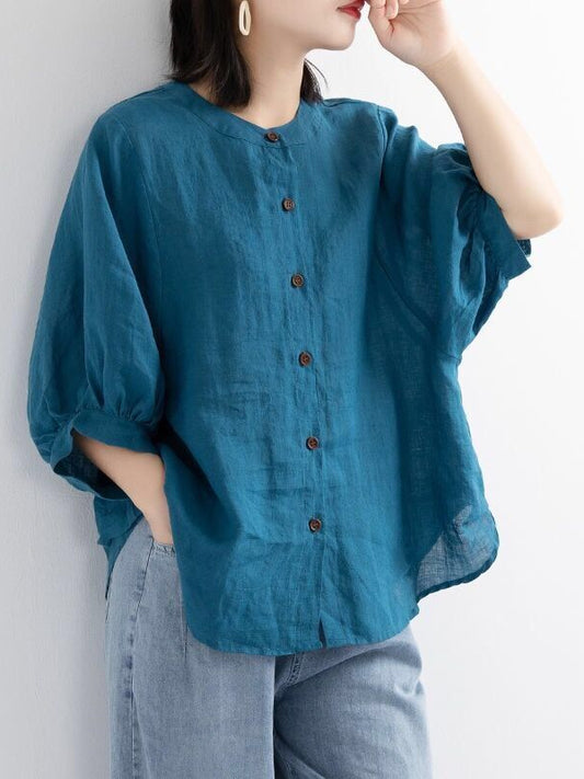 Retro Cotton Linen Lantern Sleeve Top Shirt