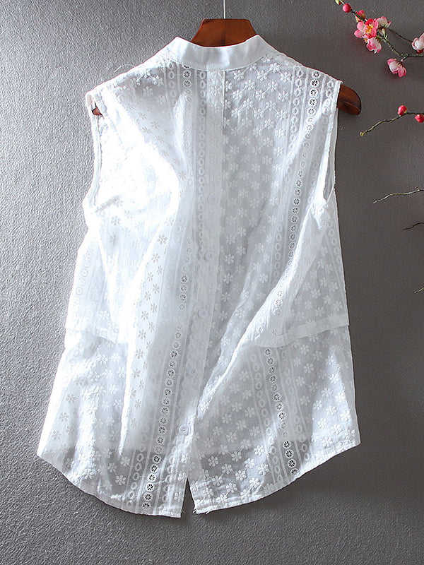 Fashion V Neck Cotton Beaded Sleeveless Shirt Top