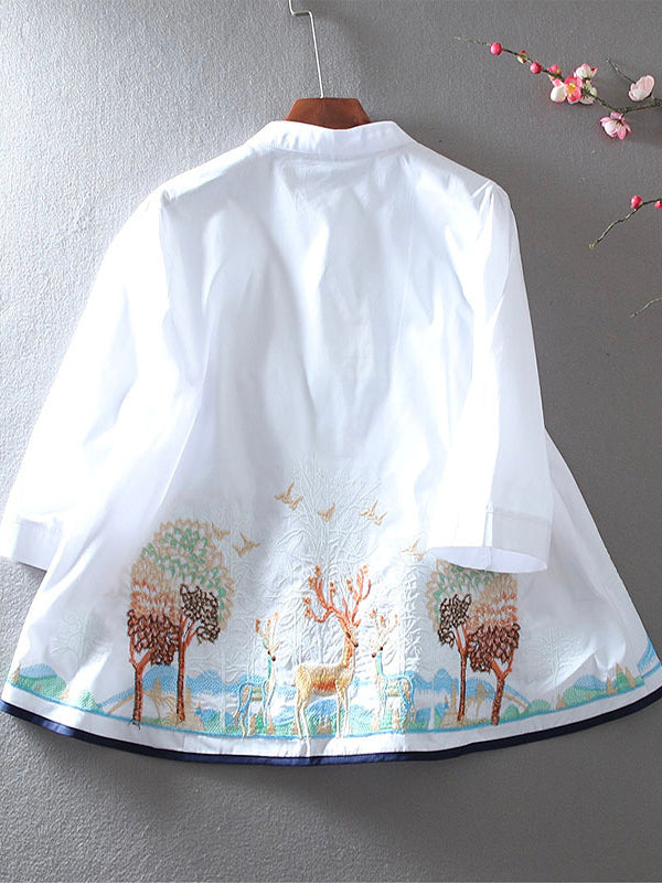 Trendy Embroidered Deer Shirt Top