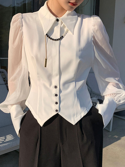 Vintage Pearl Chain Elegant Shirt