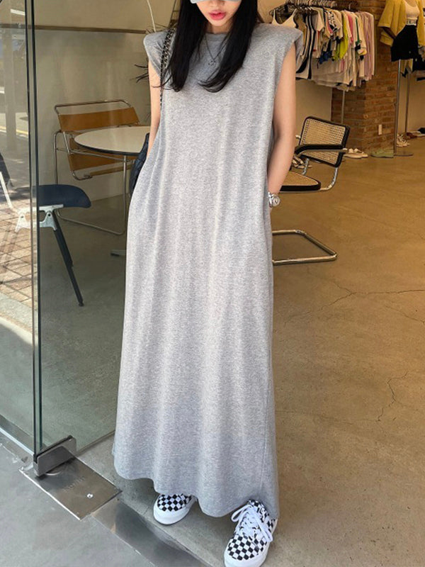 Open Back Slit Sleeveless Casual T-Shirt Dress