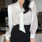 Elegant Pearl Button Bow Top