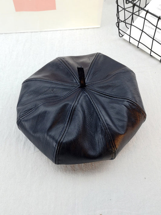 Original Cool Solid Color PU Leather Beret Hat