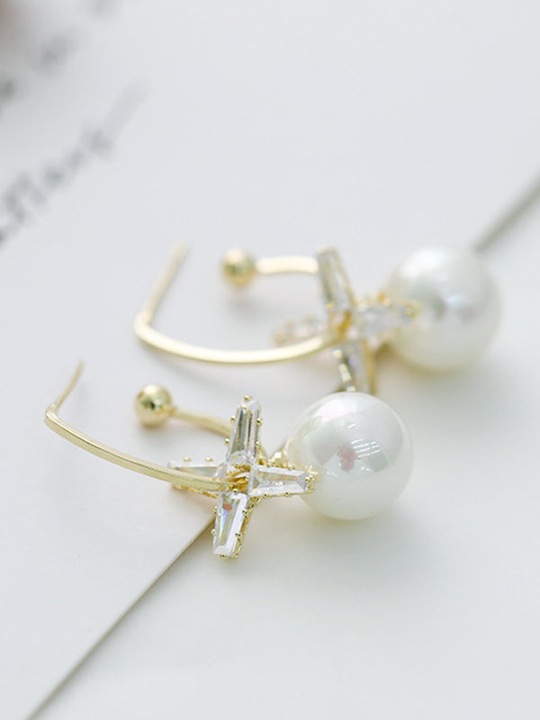 3 Colors Simple Geometry Pearl Earrings