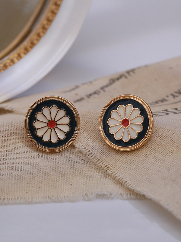 Artistic Retro Geometry Daisy Earrings