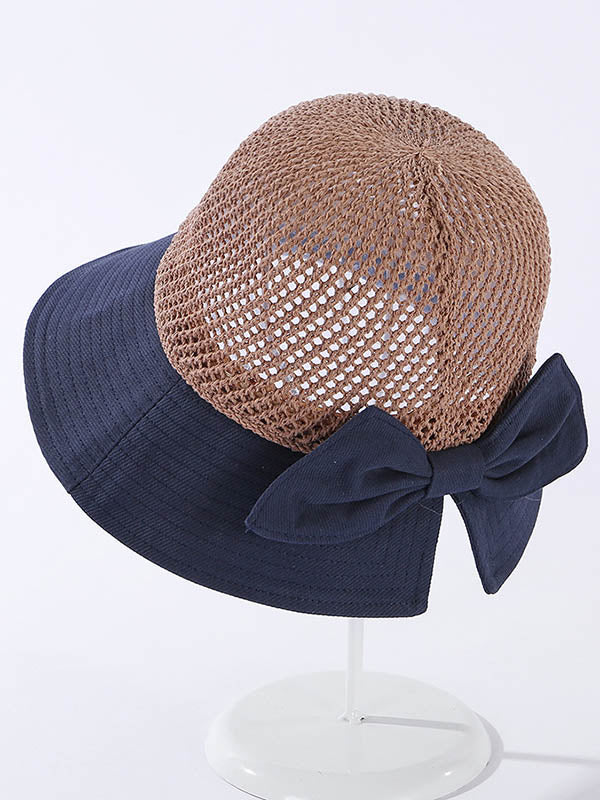 Stylish Knitting Hollow Bow-Embellished Sun-Protection Split-Joint Hat