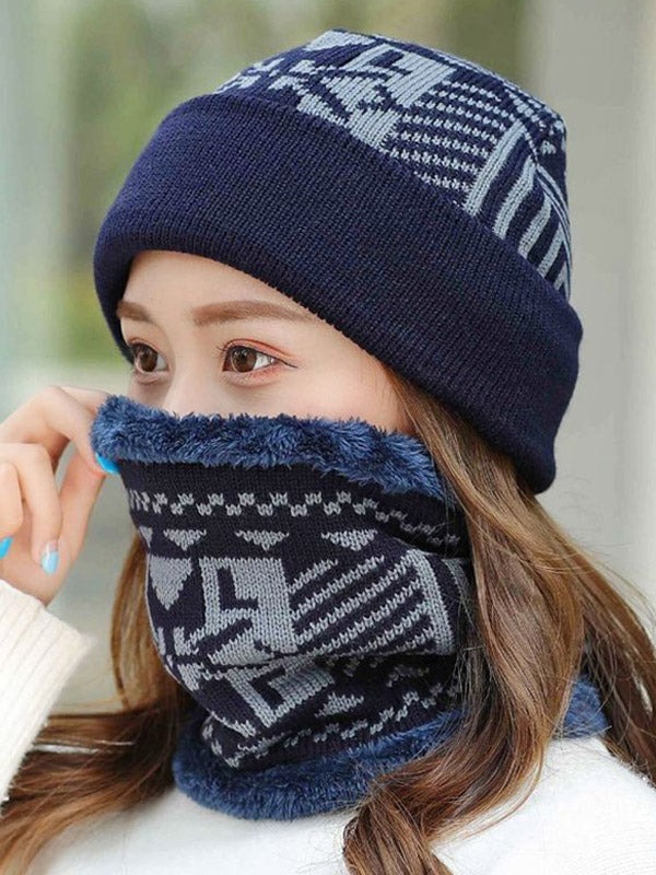 Fashion Knitting Jacquard Keep Warm Scarf&Hat Two Pieces Set