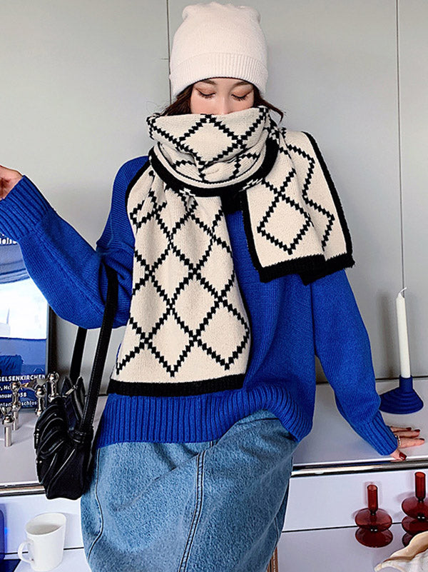 Stylish 8 Colors Rhombic Plaid Warm Knitted Scarf