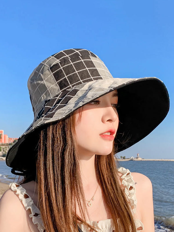 Original Plaid&Letter Print Sun-Protection Bucket Hat