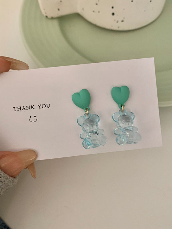 Girlish Candy Color See-Through Bear Earrings