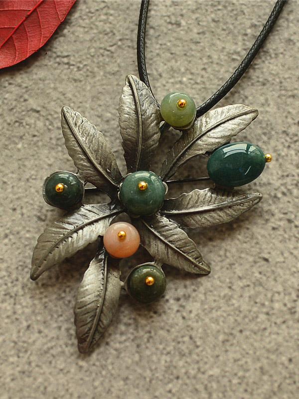 Vintage Leaves Tree Brooch&Necklace