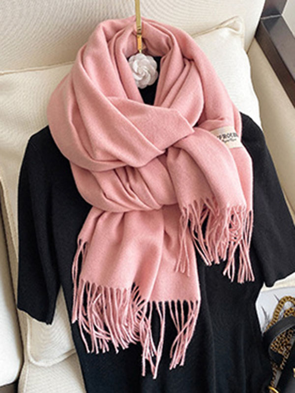 15 Colors Imitated Cashmere Solid Color Tasseled Scarf