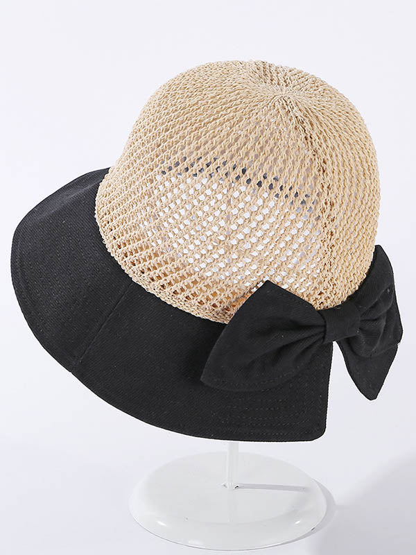 Stylish Knitting Hollow Bow-Embellished Sun-Protection Split-Joint Hat