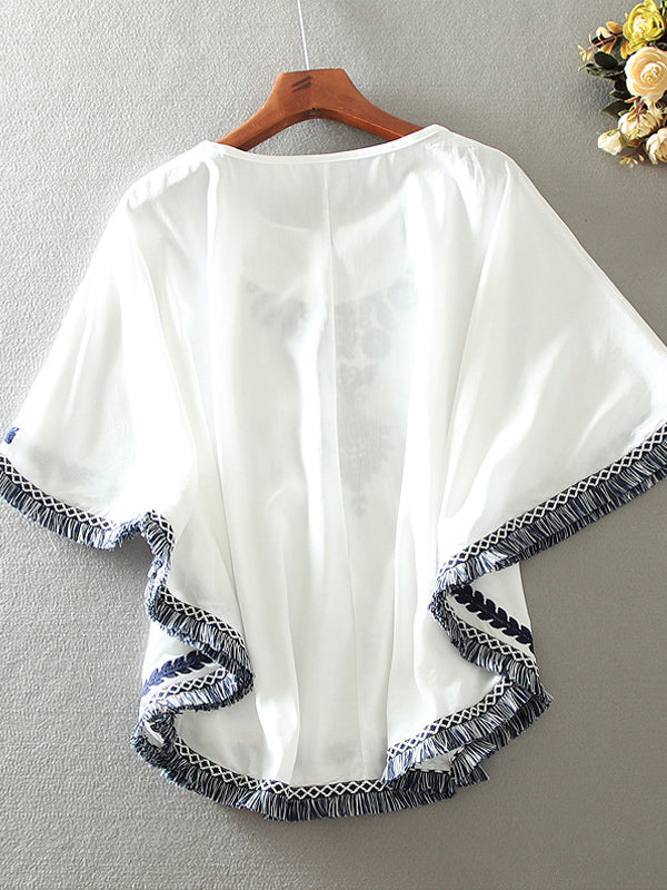 Fashion Loose Plus Size Cape Cape Embroidered Shirt Top