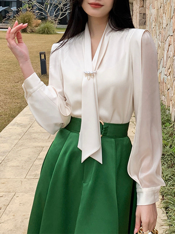 Elegant Pearl Button Bow Top