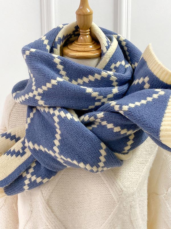 Stylish 8 Colors Rhombic Plaid Warm Knitted Scarf