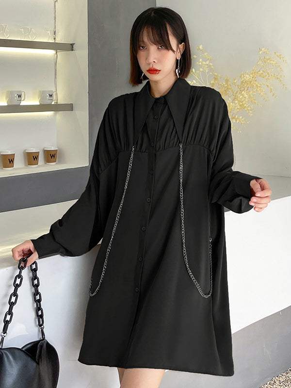 Stylish Loose Chain Split-Joint Shirt Dress Mini Dress