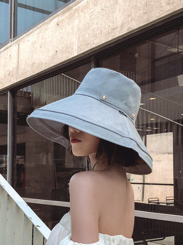 Casual Solid Sun-Protection Large Wide Brim Bucket Hat