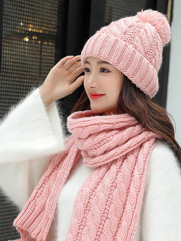 Original Solid Warm Knitting Hat&Scarf Set