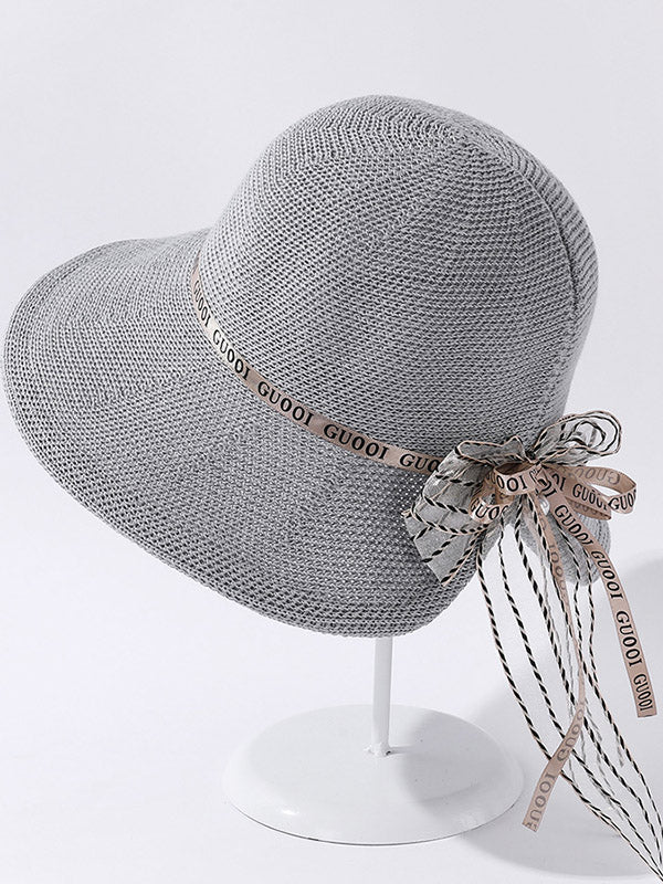 Original Bow-Embellished Sun-Protection Large Wide Brim Hat