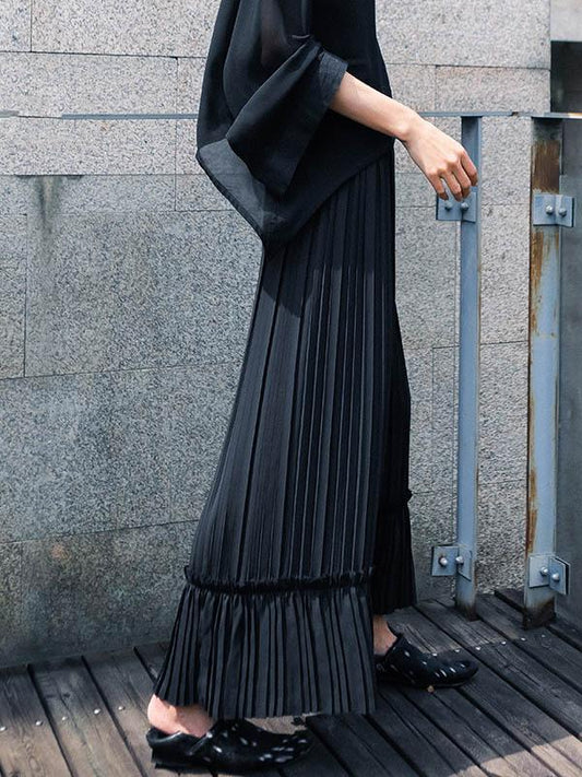 Black Loose Empire Pleated Wide-Leg Pants