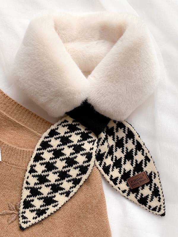 Vintage Houndstooth Stylish Imitation Rabbit Wool Scarf