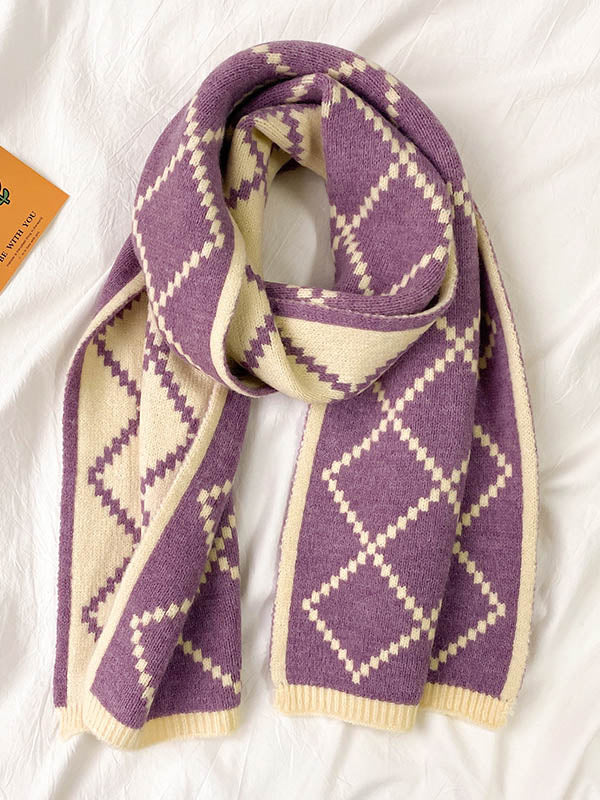 Stylish 8 Colors Rhombic Plaid Warm Knitted Scarf