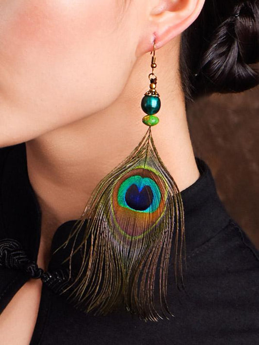 Ethnic Style Retro Peacock Feather Earrings