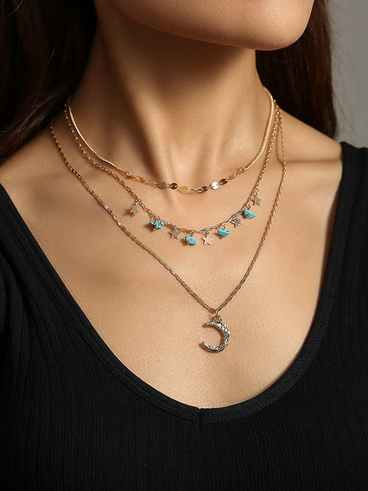 Original Multi-Layer Alloy Stars&Moon Stone Necklace