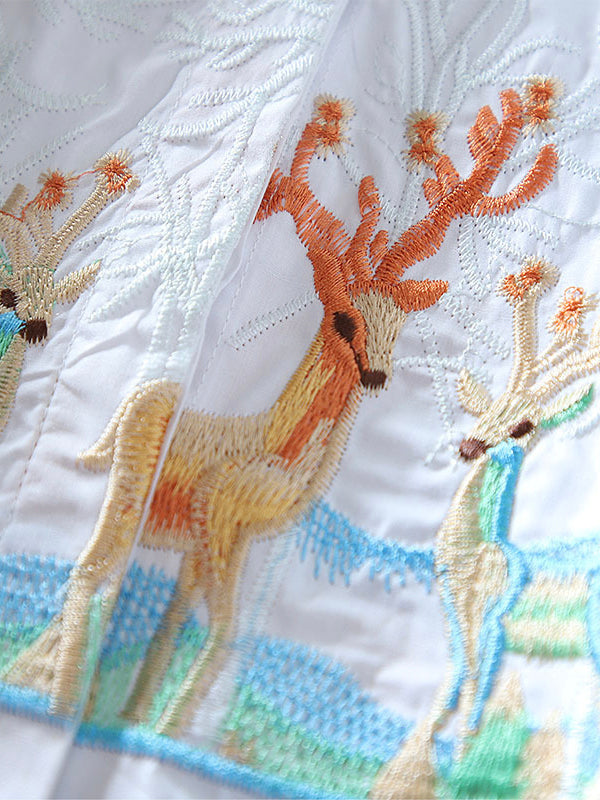 Trendy Embroidered Deer Shirt Top