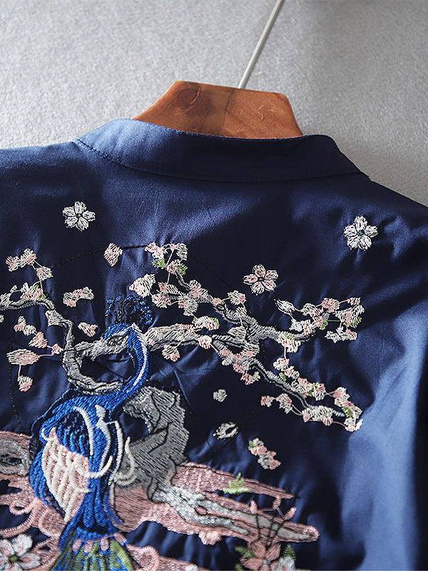 Embroidered Peacock A-Line Shirt Top