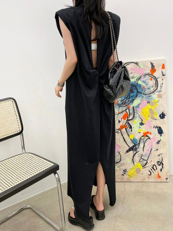 Open Back Slit Sleeveless Casual T-Shirt Dress