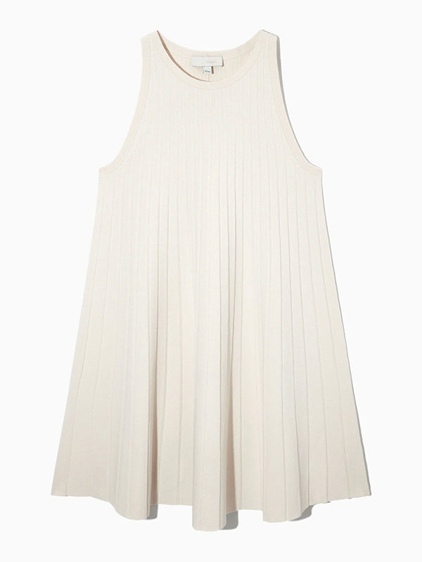 Trendy Pleated A-line Round Neck Dress