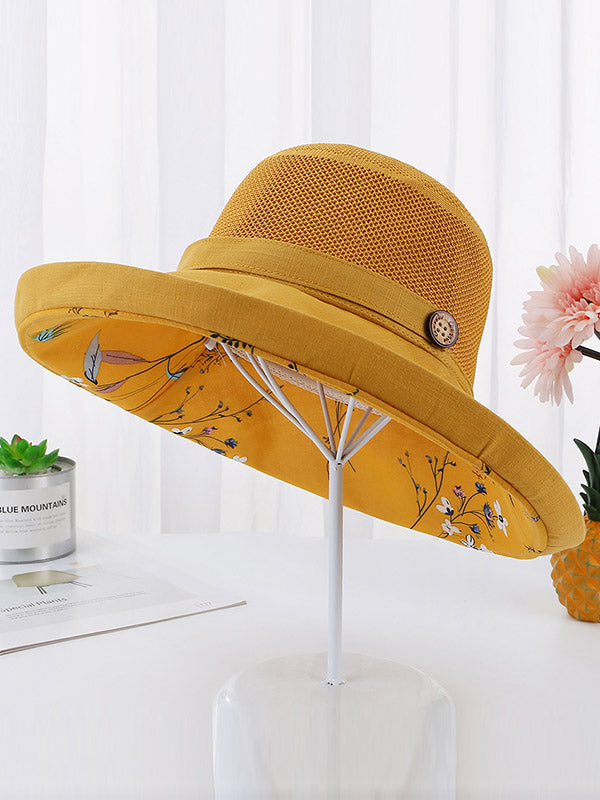 Stylish Reversible Floral Hollow Sun-Protection Large Wide Brim Hat