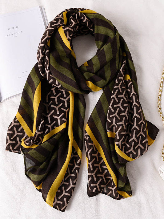 Stripe Print Warm Sun-Proof Silk Scarf