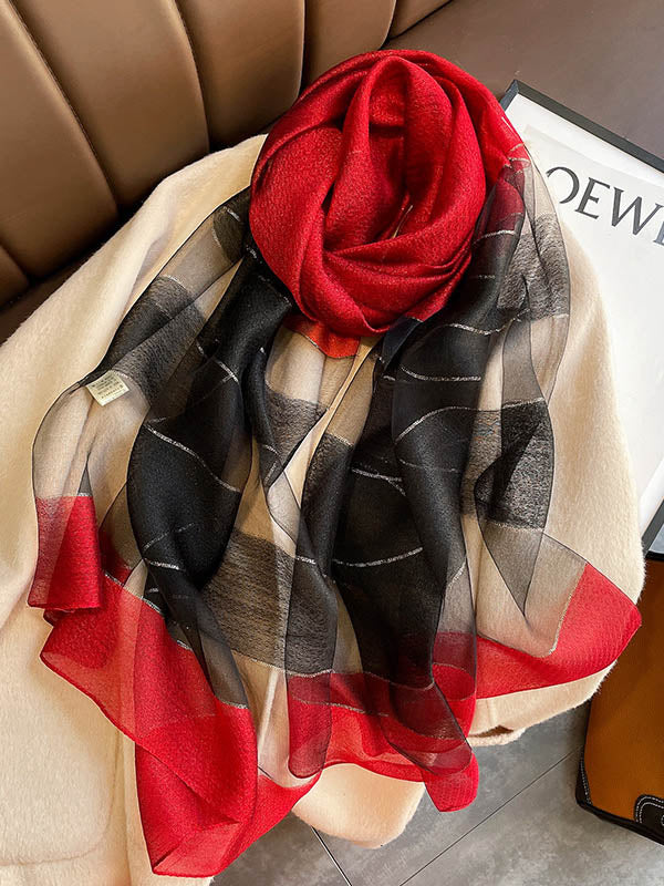 Simple Contrast Color Silk Blended Shawl&Scarf