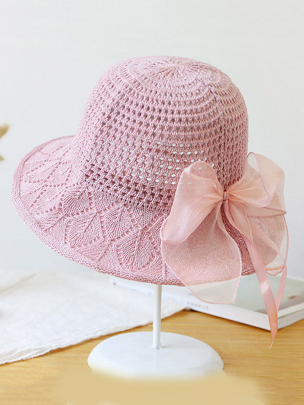 Stylish Knitting Bow-Embellished Sun-Protection Large Wide Brim Hat