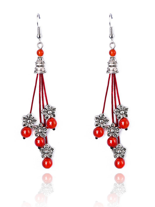 Vintage Red Beads Flower Eardrop