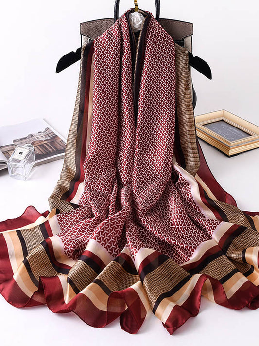 Vintage Contrast Color  Silk Imitation Shawl&Scarf