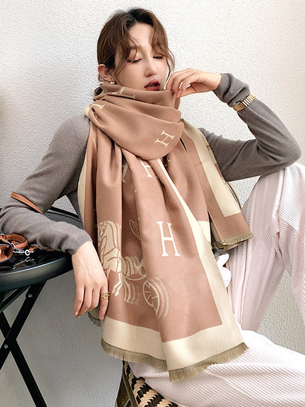 Printed Contrast Color Imitation Cashmere Shawl Scarf